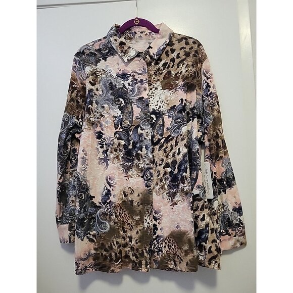 Soft Surroundings Heavenly Soft Wild Side Button Up Top Paisley Cheetah 2X NWT - Picture 1 of 8
